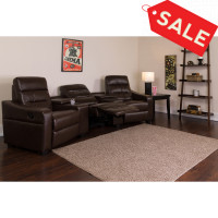 Flash Furniture BT-70380-3-BRN-GG Futura Series 3-Seat Reclining Brown Leather Theater Seating Unit with Cup Holders